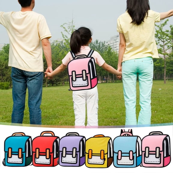 Hyknon 7D Cartoon Outline Comic Backpack for Women, Lightweight Multi-Layer Daypack with Adjustable Strap, Cute Unique Flat Drawing Shoulder Bag for Daily Outings Travel Outdoor Activities, Purple