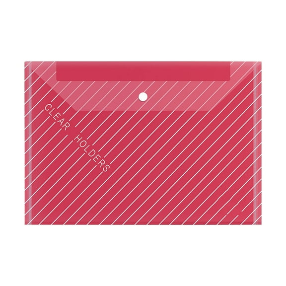 Hyknon A4 Clear Document Folder, Diagonal Strip Transparent File Pocket, Waterproof Paper Storage Envelope, Thickened Plastic Snap Button Archive Bag for Office Reports Sorting Stationery, Red