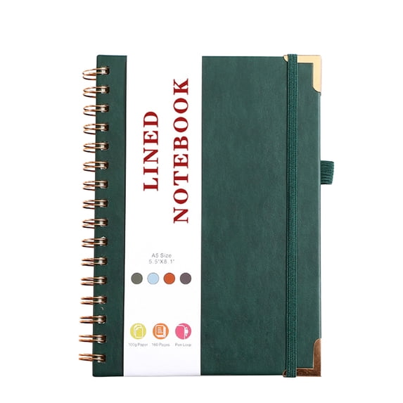 Hyknon A5 Lined Spiral Notebook 100 Pages, College Ruled Paper, Fight Ink Bleed, 180 Flat 5.9x8.3" Journal Note Book with Elastic Strap for Classroom Work Business