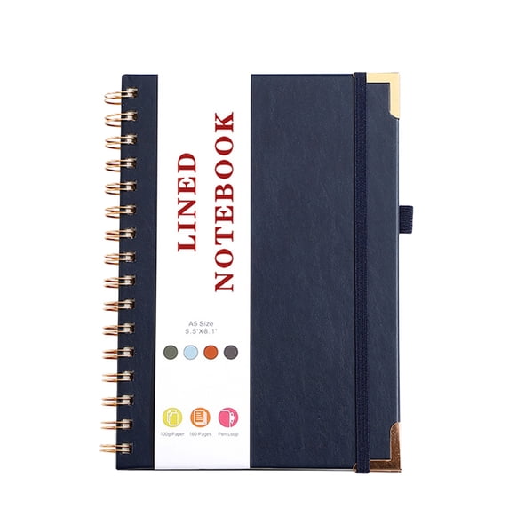 Hyknon A5 Lined Spiral Notebook 100 Pages, College Ruled Paper, Fight Ink Bleed, 180 Flat 5.9x8.3" Journal Note Book with Elastic Strap for Classroom Work Business