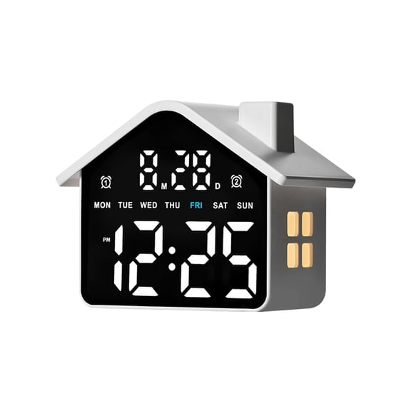 Hyknon Alarm Clock for Heavy Sleepers, Digital House Shaped Alarm Clock, Modern Aesthetic Electronic Clock with LED Dimmer, Desk Clock with Time Date Week for Bedside Table Bedroom Living Room,BlackA