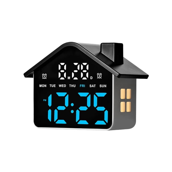 Hyknon Alarm Clock for Heavy Sleepers, Digital House Shaped Alarm Clock, Modern Aesthetic Electronic Clock with LED Dimmer, Desk Clock with Time Date Week for Bedside Table Bedroom Living Room,BlackA