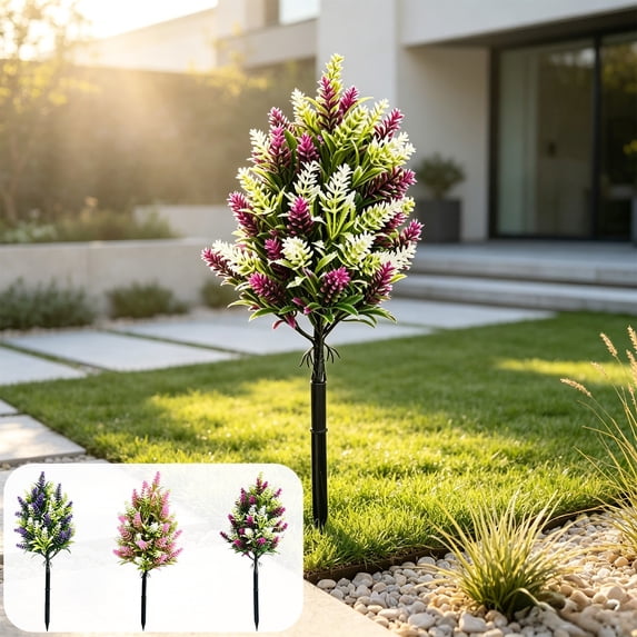 Hyknon Artificial Outdoors Flowers with Ground Stake, UV Resistant Fake Flowers, Fade Resistant Realistic Fake Plants, Weatherproof Faux Greenery Bushes Tree for Garden Yard Porch Patio Decor 17.2"