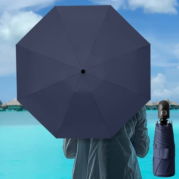 Hyknon Automatic Umbrella for Travel Compact Windproof Portable Inverted Umbrella Mini Waterproof Navy Umbrellas for Women Sun Rain