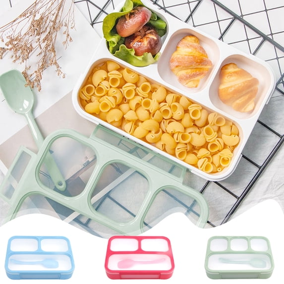 Hyknon Bento Box, 4 Compartment 1000ML Portable Lunch Box, Transparent Lid Lunch Case with Spoon Fork, Reusable Leakproof Microwave Meals Box, BPA-Free Storage Containers for Work Picnic Trips, Blue