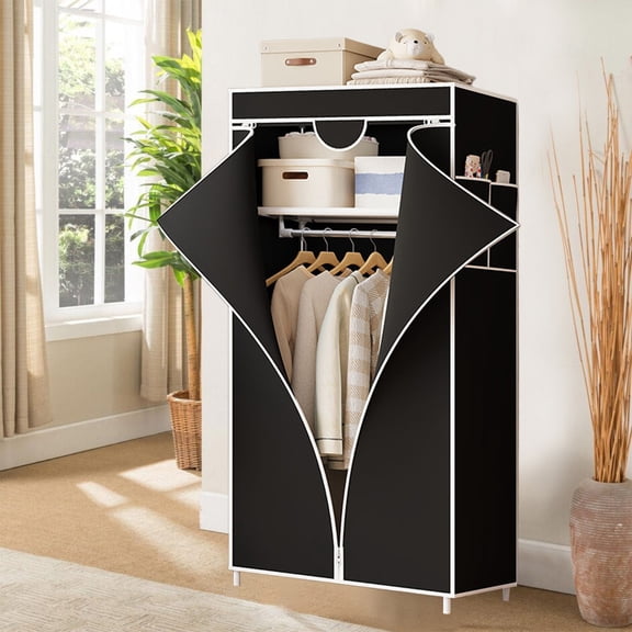 Hyknon Black Wardrobe Closet Portable Large Capacity Closet Organizers and Storage Plastic Simple Closet with Zipper for Hanging Clothes Bedroom
