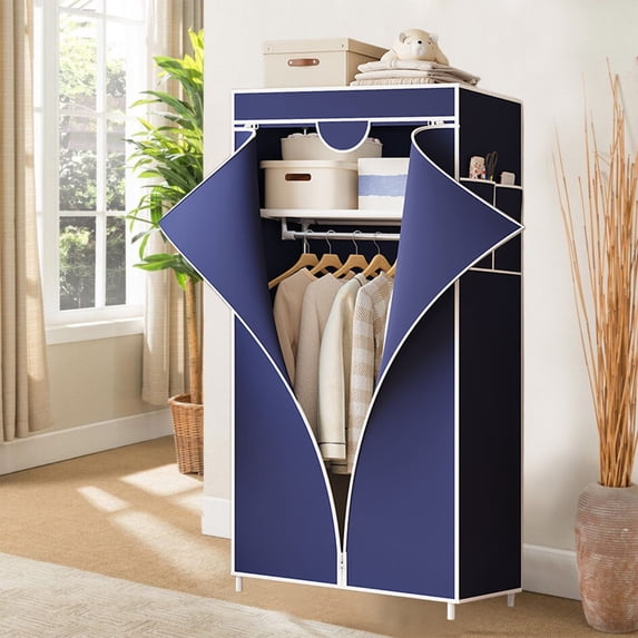Hyknon Blue Wardrobe Closet Portable Large Capacity Closet Organizers and Storage Plastic Simple Closet with Zipper for Hanging Clothes Bedroom