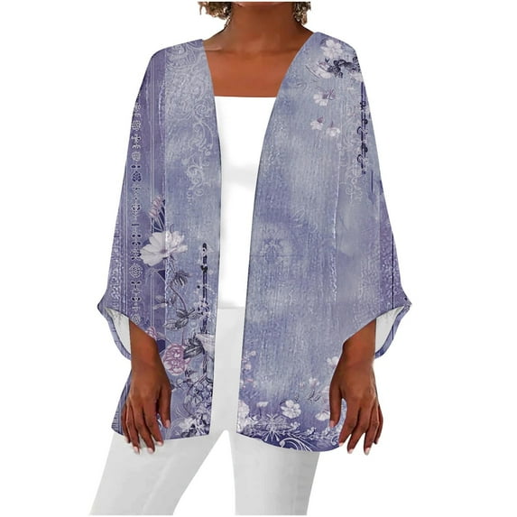 Hyknon Cardigan for Women 2024 Casual Lightweight Open Front Cover Up Blouse Tops Fall Fashion Boho Floral Printed Loose Fitting Long Sleeve Shirts