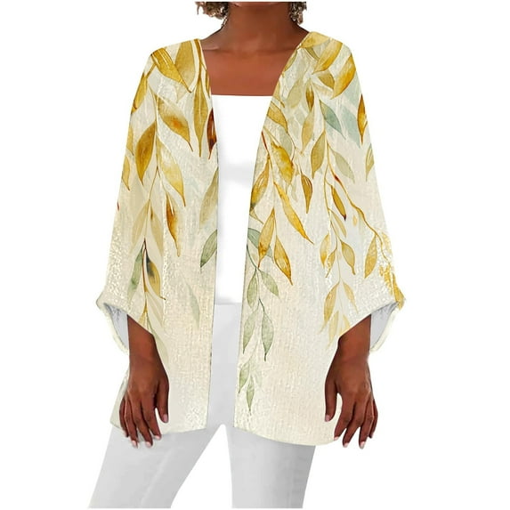 Hyknon Cardigan for Women 2024 Casual Lightweight Open Front Cover Up Blouse Tops Fall Fashion Boho Floral Printed Loose Fitting Long Sleeve Shirts
