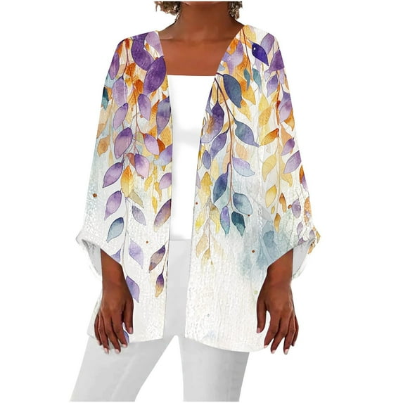 Hyknon Cardigan for Women 2024 Casual Lightweight Open Front Cover Up Blouse Tops Fall Fashion Boho Floral Printed Loose Fitting Long Sleeve Shirts