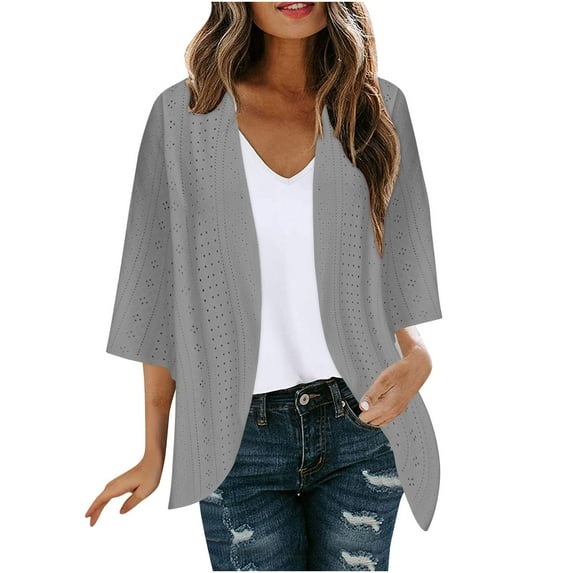 Hyknon Cardigan for Women 2025 Fashion Basic Solid Color Temperament Long Sleeve Shirts Casual Loose Fitting Mesh Open Front Cardigan