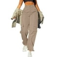 thumbnail image 1 of Hyknon Cargo Pants Women Fall Fashion Multi Pocket Straight Leg High Waisted Outdoor Hiking Pants Loose Fitting Solid Color Workout Pants, 1 of 5