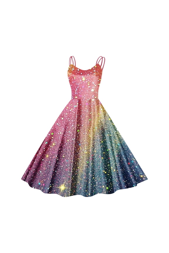 Carnival Dresses for Women 2025 Sparkling Retro Graphics Printed Strap Dresses Loose Fitting Swing Round Neck Sleeveless Women Dresses