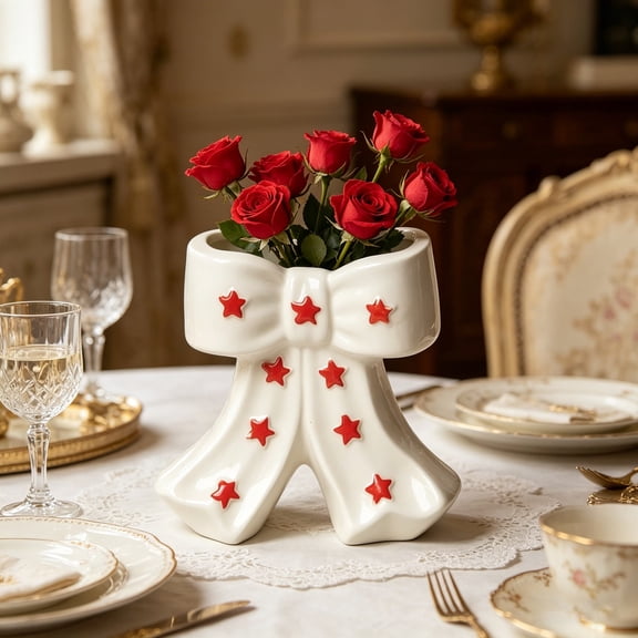 Hyknon Ceramic Flower Vase, Simple Elegant Flower Vases for Bouquet, Modern Home Flower Vases for Centerpieces Decor, Artistic Design Decor Vase Ornament for Dining Table Living Room Wedding Bedroom
