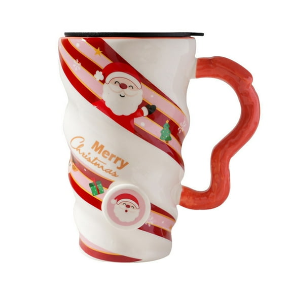 Hyknon Christmas Coffee Tumbler Threaded Ceramics Large Travel Coffee Mug with Lid Handle Holiday Water Cup Gift for Women Men
