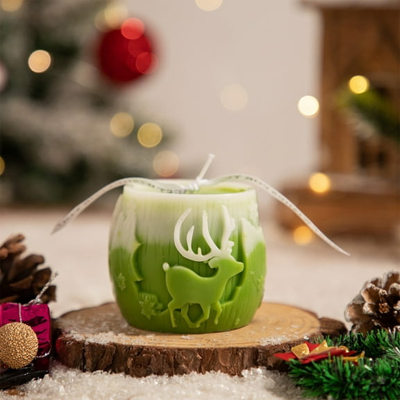 Hyknon Christmas Scented Candles Christmas Decoration Reindeer Long Lasting Soy Wax Winter Pillar Tealight Candles Candlesticks for Home Decor Party Holiday Gift