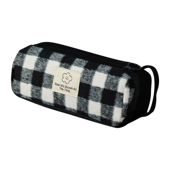 Hyknon Classic Checkered Pencil Cases, Large Capacity Pencil Case Pouch with Zipper, Soft Stationery Bag with Handheld, Multi-Functional Stationery Pouch for Makeup Office Travel Daily, Black