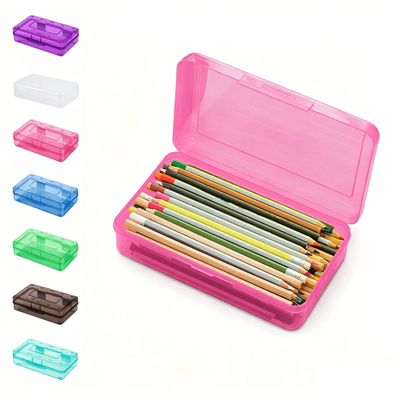 Hyknon Clear Pencil Cases Box, Large Pencil Boxes with Snap-Tight Lids, Hard Pen Pencil Organizer, Plastic Organizing Container, Stackable Storage Box for Office College Classroom, 8.1"×4.8", Yellow