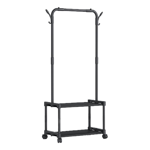 Hyknon Clothes Rack with Wheels Black Sturdy Rolling Clothes Rack with Storage Shelves Plastic Clothes Organizer for Coat Garment Wardrobe