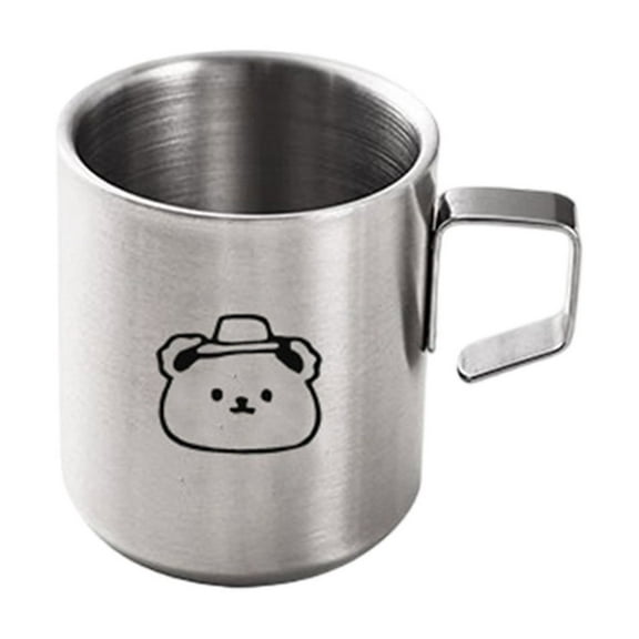 Hyknon Coffee Mug with Cute Pattern Silver Stainless Steel Thermal Coffee Cups with Handle Double Walled Unbreakable Coffee Mugs for Home Office School