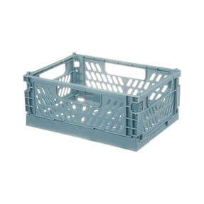 Hyknon Collapsible Milk Crate Stackable Lightweight Plastic Storage Containers Basket Durable Rectangle Blue Organizer Box for Home Office School Space Saving