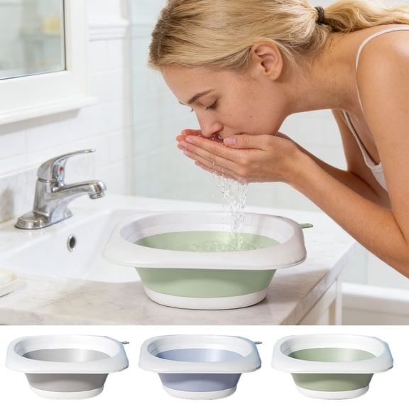 Hyknon Collapsible Plastic Wash Basin, Portable Kitchen Dishpan, Floding Small Bathtub with Hook, Space Saving Easy to Store Wash Bin, Wash Bucket for Dorm Camping Supplies Fishing Travel Home, Blue