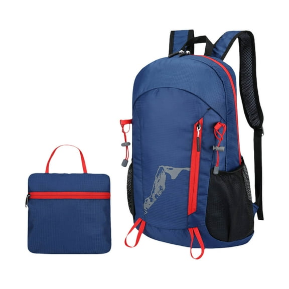 Hyknon Compact Hiking Backpack Large Capacity Waterproof Foldable Travel Backpack Blue Canvas Bag Outdoor Lightweight Back Pack for Men Women Camping Running