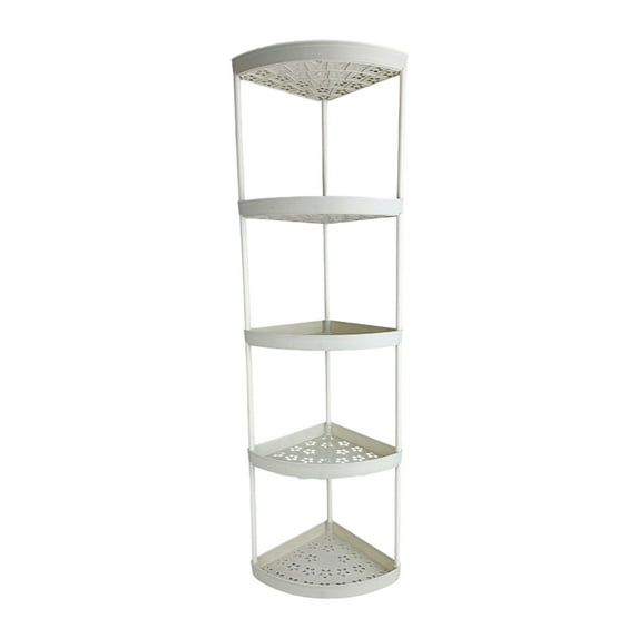 Hyknon Corner Shelf 5-Tier Non-Slip White Storage Rack Plastic Storage Organizer Corner Stand Shelves for Bathroom Living Room Shower Space Saving