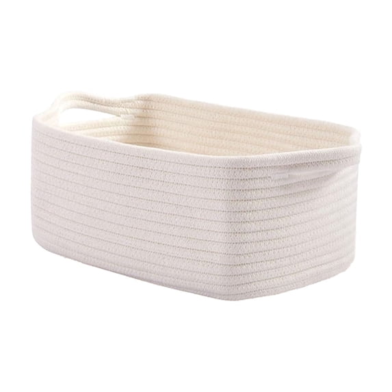 Hyknon Cotton Rope Baskets for Organizing, Woven Storage Basket with Handles, Rectangle Organizer Bin, Durable Storage Box, Multipurpose Organizer for Bedroom Nightstand Living Room Home Decor, White