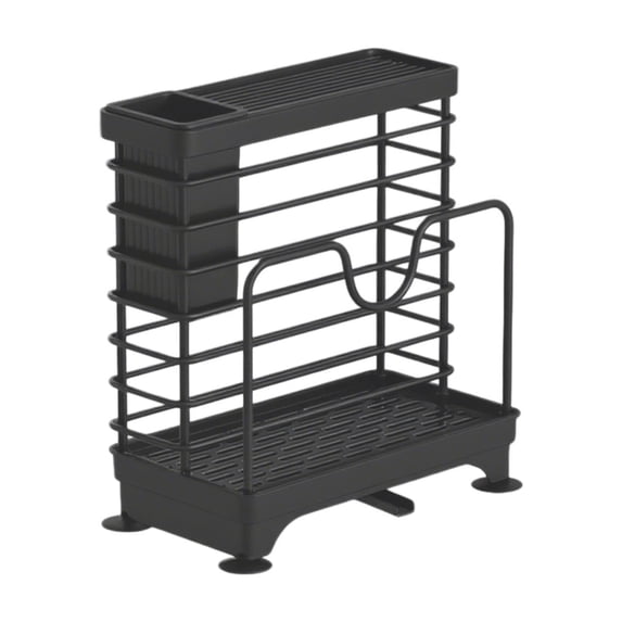 Hyknon Countertop Utensil Holder Kitchen Storage Metal Black Storage Organizer Multifunction Dish Drying Rack for Knives Board Bathroom