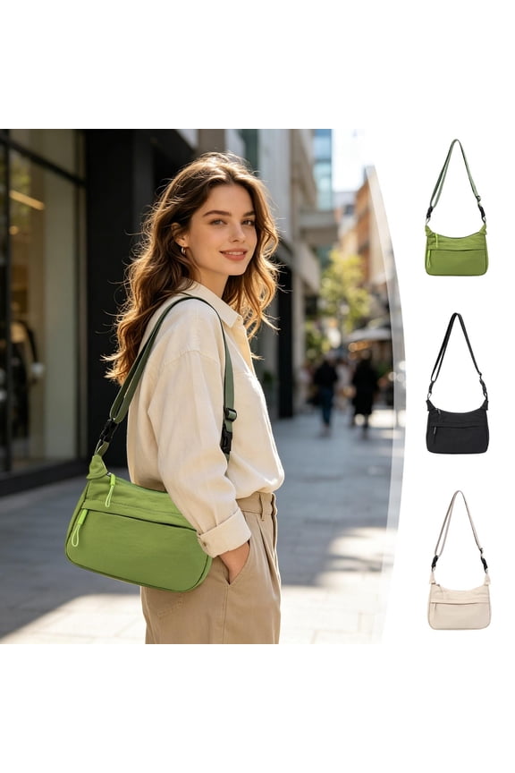 Crossbody Bags for Women, Lightweight Soft Tote Bag with Adjustable Strap, Multi‑Pocket Small Shoulder Bag Zipper, Simple Solid‑Color Sling Purse for Work Shopping Travel Daily, Black