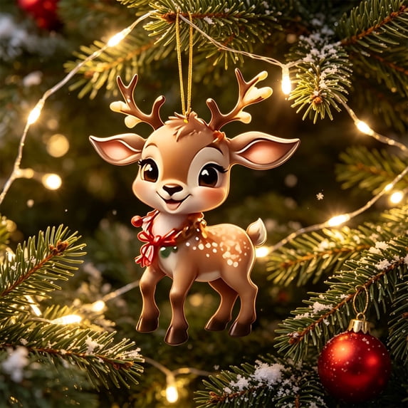 Hyknon Cute Acrylic Christmas Ornaments Pendant, Clear 2D Flat Festive Decor with Hanging Rope, Thick Reindeer Rearview Mirror Pendant, Portable Hanging Decor for Xmas Tree Car Backpack Holiday Gifts