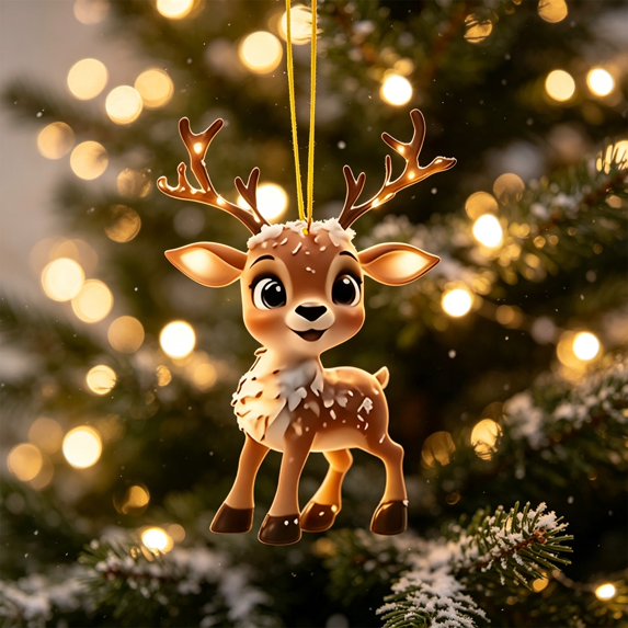 Hyknon Cute Acrylic Christmas Ornaments Pendant, Clear 2D Flat Festive Decor with Hanging Rope, Thick Reindeer Rearview Mirror Pendant, Portable Hanging Decor for Xmas Tree Car Backpack Holiday Gifts