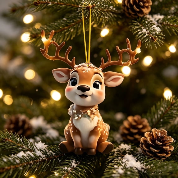 Hyknon Cute Acrylic Christmas Ornaments Pendant, Clear 2D Flat Festive Decor with Hanging Rope, Thick Reindeer Rearview Mirror Pendant, Portable Hanging Decor for Xmas Tree Car Backpack Holiday Gifts
