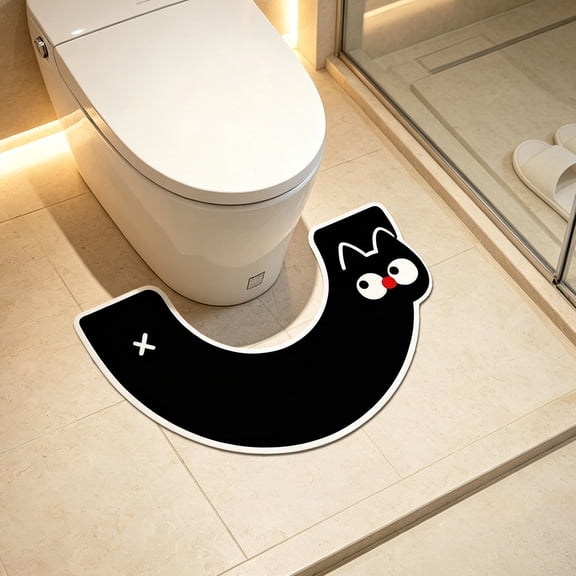 Hyknon Cute Cartoon Animal U-Shaped Toilet Rug, Soft Non Slip Bathroom Floor Mat, Absorbent Dry Quickly Contour Floor Pad, Durable Stain-resistant Floor Mat for Around Toilet Base Home Restroom Decor