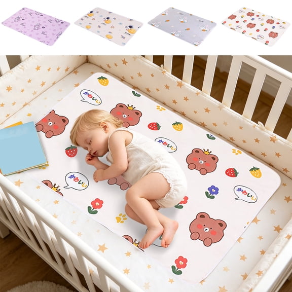 Hyknon Cute Cartoon Bed Mat, 4-Layer Waterproof Absorbent Bed Pads, Non-Slip Reusable Washable Pee Pads for Bed, Breathable Skin-Friendly Protector Pad for Overnight Bed Wetting 35.427.5 Inch E