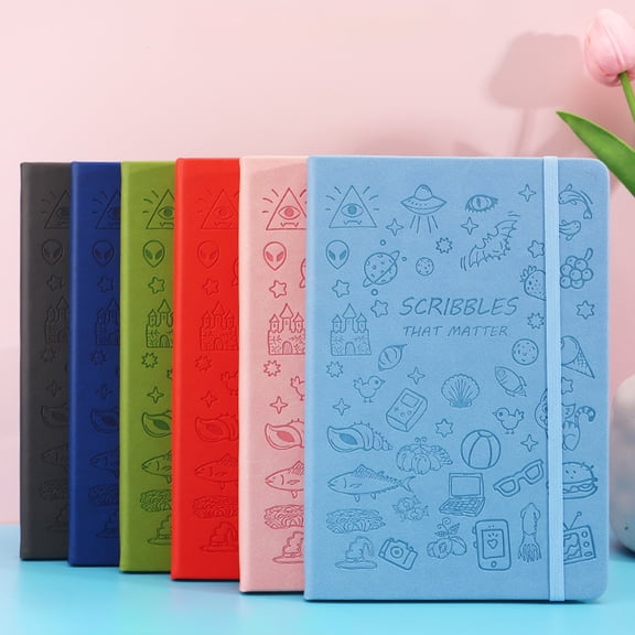 Hyknon Cute Cartoon Notebook with Elastic Band Thick College Ruled Paper Journal for Women Men, 180 Degree Flat Softcover Note Book for Work Classroom Supplies, 4.3x5.9"