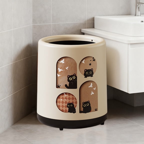 Hyknon Cute Cartoon Trash Can Double Decks Round Large Garbage Can with Wheels Non-Slip Trash Bin Decorative Plastic Waste Basket for Kitchen Bathroom Ofiice