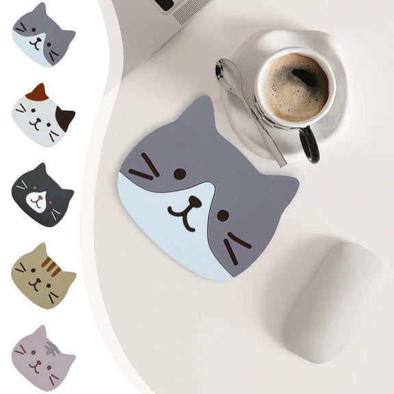 Hyknon Cute Cat Coasters Non-Slip Heat-Resistant Absorbent Pad Silicone Desk Mat Car Accessories Table Protector for Home Office Kitchen Decor
