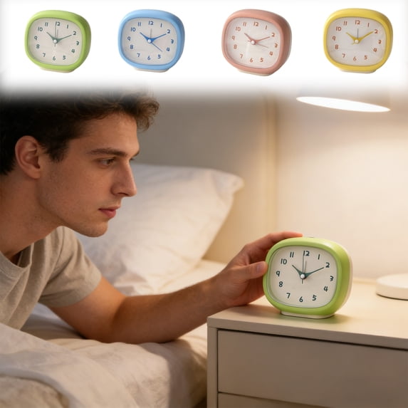 Hyknon Cute Mini Alarm Clock, 4.5 Inch Aesthetic Small Silent Bedside Analog Clock, Battery Operated Non-Ticking Desk Clock, Accurate Compact Shelf Clocks for Bedroom Dorm Nightstand Office, Pink
