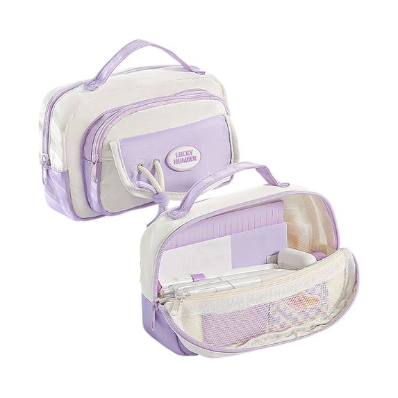Hyknon Cute Pencil Cases, Large Capacity Pencil Case Pouch with Multi Compartments, Portable Durable Stationery Bag with Handheld Zipper, Multi-Functional Pen Bag for Office Travel Daily, Purple