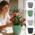 thumbnail image 1 of Hyknon Deep Reservoir Planters 7 Inch Self-Watering Wavy Rim Plant Pots with Drainage Hole Small Shatterproof Round Flower Pots for Nursery Seeds Window Box Indoor, Green, Plastic, 1 of 7
