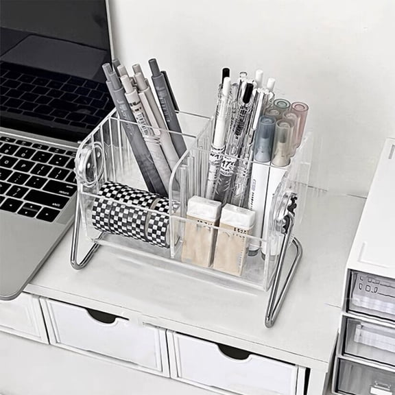 Hyknon Desktop Pen Holder Adjustable Clear Pencil Holder Sturdy ABS Plastic Storage Organizer for Makeup Remote Office Home