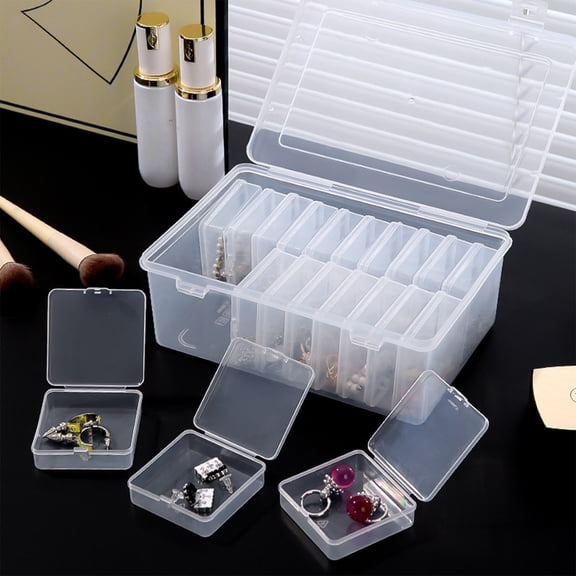 Hyknon Detachable 24-Grid Jewelry Organizer, Portable Plastic Storage Box, Transparent Divider Tray, 24-Slot Small Parts Box with Individual Lids, Multifunctional Storage Box forewelry Crafts