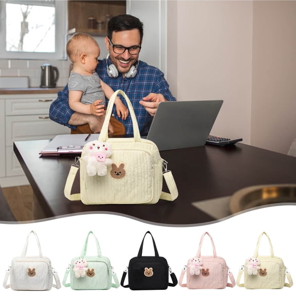 Hyknon Diaper Bag Backpack Large Capacity Lightweight Tote Mommy Bag White Hospital Diaper Bags Cotton Nappy Bag for Boys Girls Dads