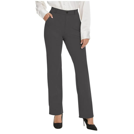 Hyknon Dress Pants Women Fahion Solid Color High Waisted Business Suit Pants Super Soft Loose Fitting Stretch Work out Long Pants with Pockets