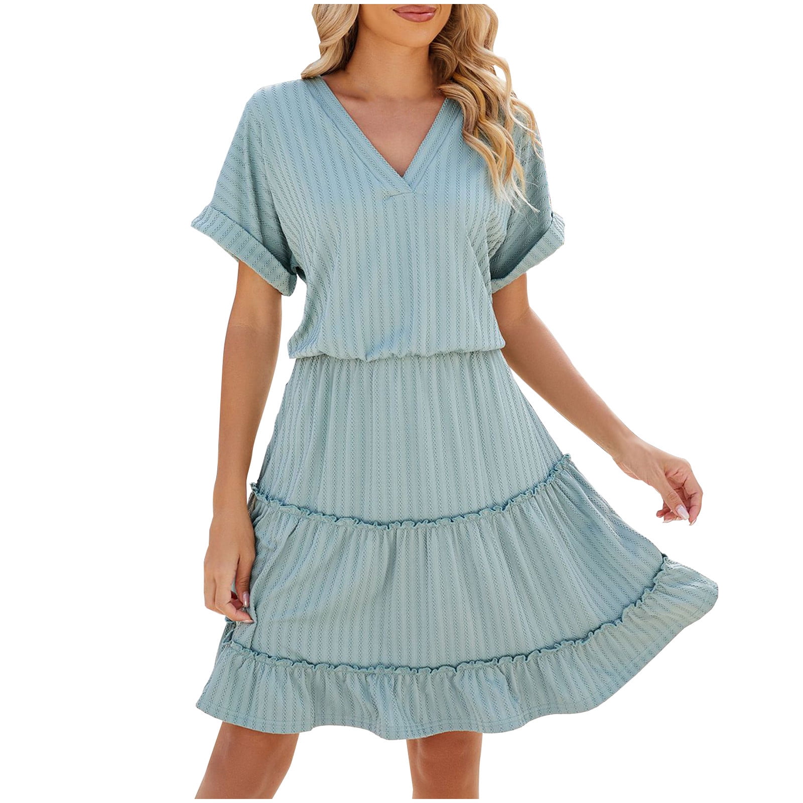 Hyknon Dresses for Women 2025 Summer Fashion Solid Color Vneck Short