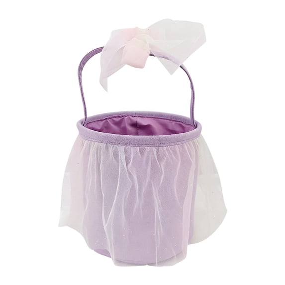 Hyknon Easter Basket with Lace Fabric Compact Easter Gift Baskets with Handle Purple Empty Storage Bucket for Candy Eggs Hunts Party Supplies