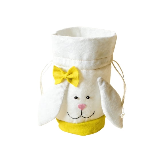 Hyknon Easter Bunny Bag, Plush Drawstring Bag with White Rabbit Ears Bow, Cute Multi-Purposes Gift Bags Candy Snack Pouch Jewelry Packing Pouches for Easter Egg Hunts Party Decorations, Yellow