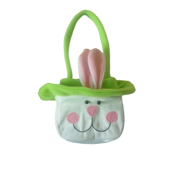 Hyknon Easter Bunny Baskets, Soft Cotton Container with Handle, Cute Candy Bags with Plush Rabbit Ears, Multi-Purposes Decorative Bucket for Easter Egg Hunts Party Candy Party, Green